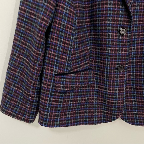 Talbots Colorful Plaid Wool Blend Blazer Velvet Dark Collar Accent Size 20WP - Picture 5 of 13